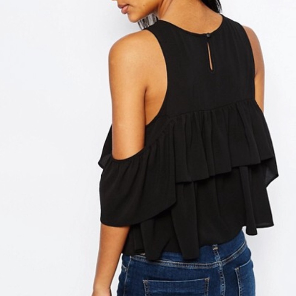 🔴 ASOS Tiered Ruffle Cold-Shoulder Top - Picture 3 of 8